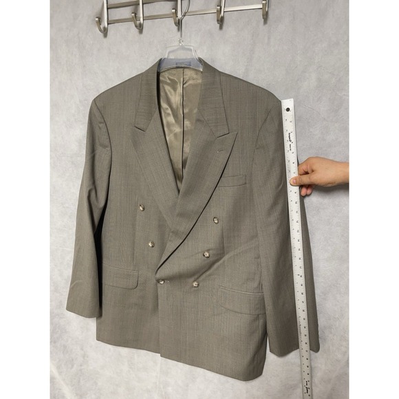 Oscar De Le Renta Suit Men 44L Double Breasted Plaid Flannel Wool 38X33 P Luxury - Picture 4 of 15